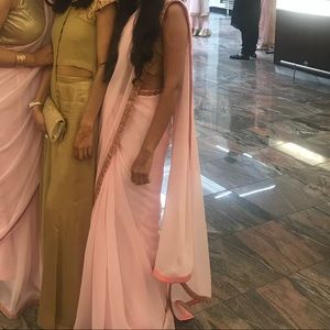 Pink and Gold Solid Saree